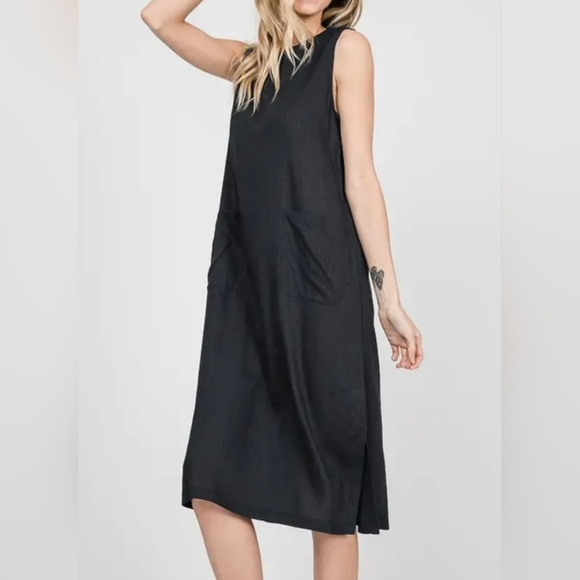 #36 SALE 🛑28 S,M,L FINAL PRICE Linen Blend Front Pockets Sleeveless Midi Dress - Picture 7 of 14